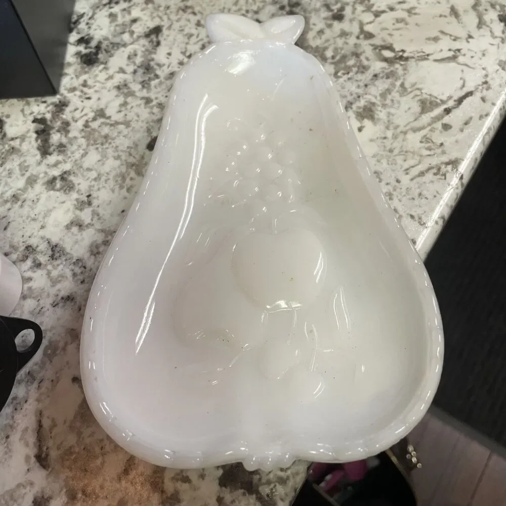 Vintage 1950s Hazel Atlas Pear-Shaped Milk Glass Dish